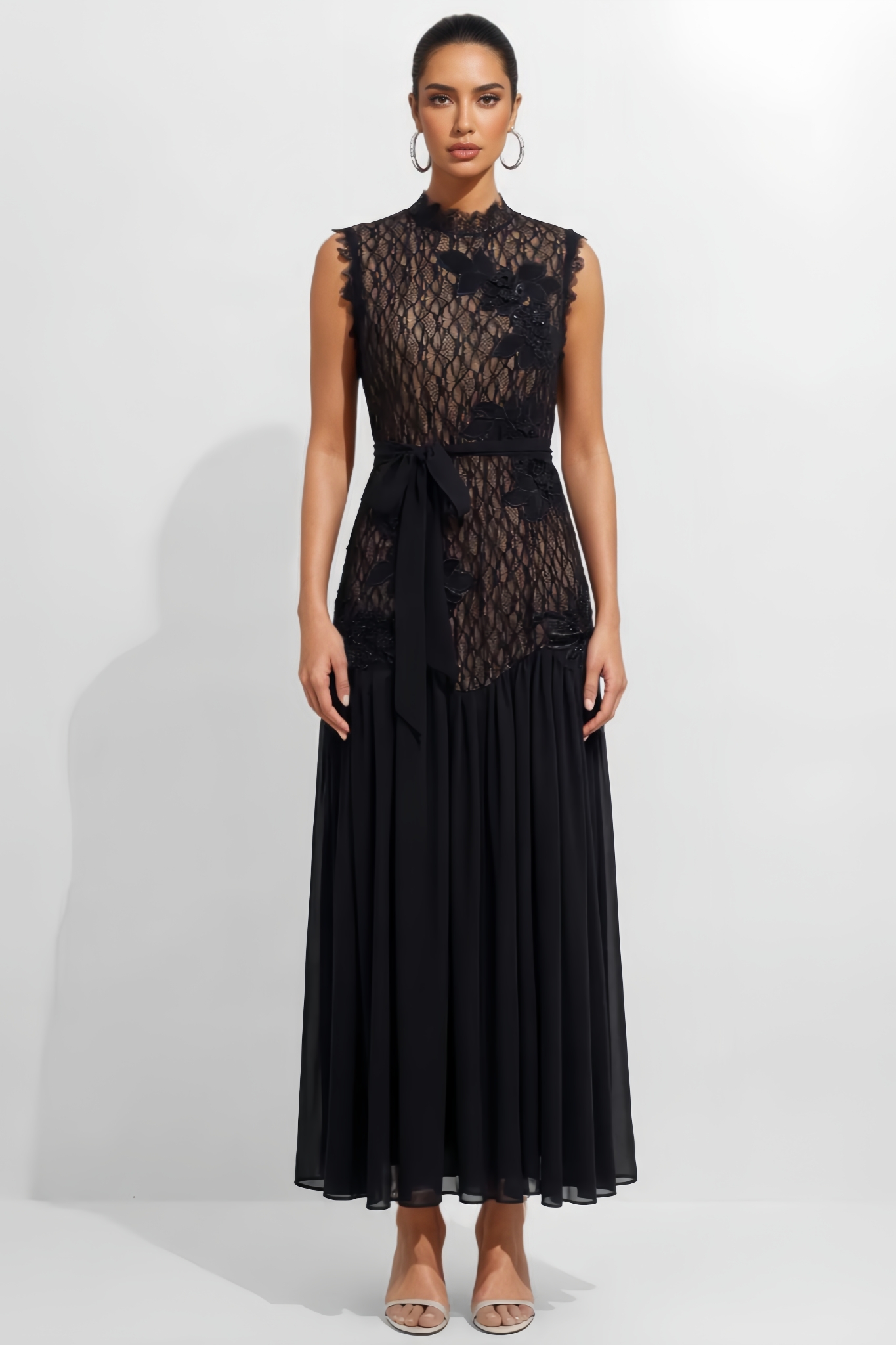 Zench Black Floral Lace Maxi Dress